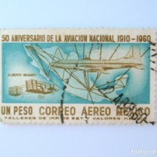 Sellos: SELLO POSTAL MÉXICO 1960 , 1 $ , 50 ANIVERSARIO DE LA AVIACIÓN NACIONAL ALBERTO BRANIF ,CORREO AEREO. Lote 232057380