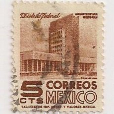 Sellos: MEXICO - 5 CENTAVOS 1950 - ARQUITECTURA MODERNA - DISTRITO FEDERAL - USADO - MARCA FIJASELLOS