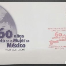 Sellos: P) 2013 MEXICO, 60TH ANNIVERSARY WOMEN VOTING, EQUALITY, FDC, XF. Lote 314490858