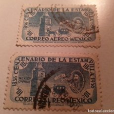 Sellos: 2 SELLOS 10 CTS MÉXICO 1856-1956 CENTENARIO DE LA ESTAMPILLA CORREO AEREO SELLADOS. Lote 350121824