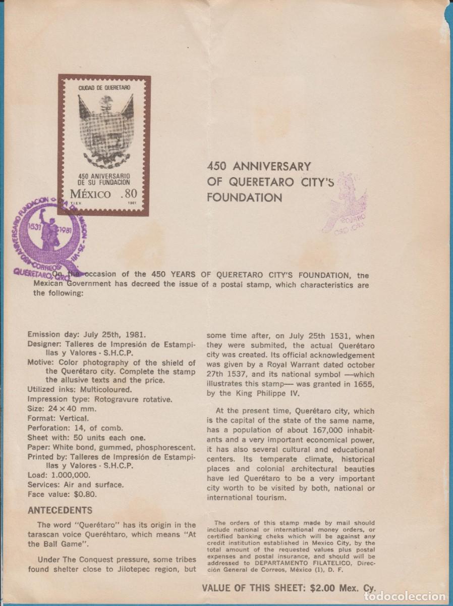 Sellos: DOCUMENTO FILAT&Eacute;LICO, M&Eacute;XICO, 1981. - Foto 2