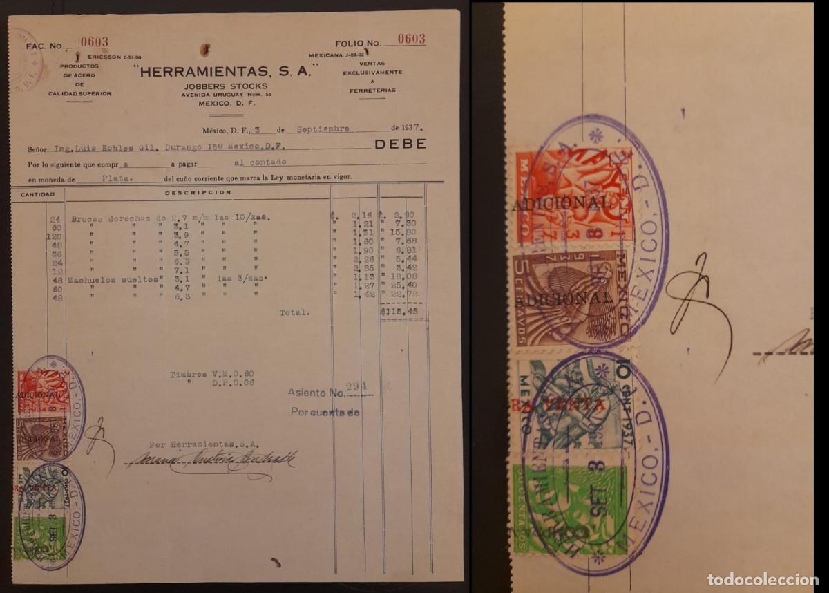 Sellos: SO) 1937 MEXICO, DOCUMENT, TOOLS, TAX STAMPS, ADDITIONAL - Foto 1