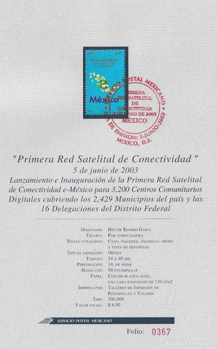 Sellos: J) 2003 MEXICO, FIRST SATELLITE CONNECTIVITY NETWORK, FDB - Foto 1