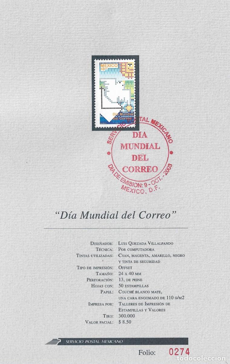 Sellos: J) 2003 MEXICO, WORLD POST DAY, FDB - Foto 1