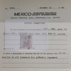 Sellos: O) 1872 MEXICO, MONTERREY DISTRIC OVERPRINT, HIDALGO SCTO 92 100C GRAY LILAC, DISTRIC 28-72, UNUSED