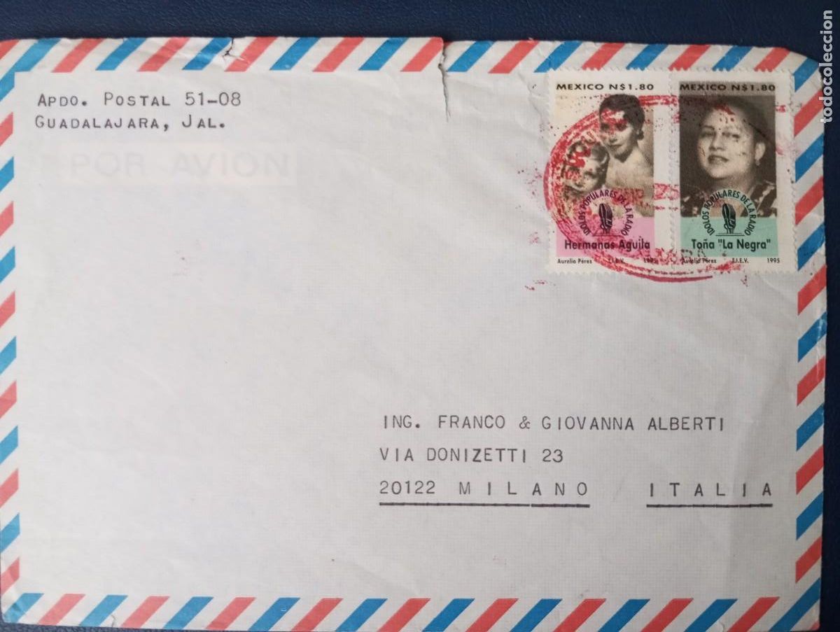 Sellos: MEXICO 1980, CORREO AEREO DESTINADO A ITALIA