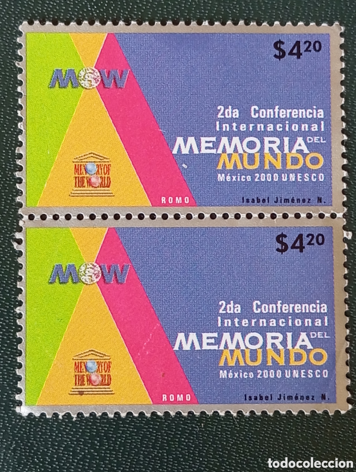 Sellos: M&eacute;xico 2000 - 2da Conf. Memoria del Mundo UNESCO - Pareja Vertical MH (Scott 2205 / Michel 2866)