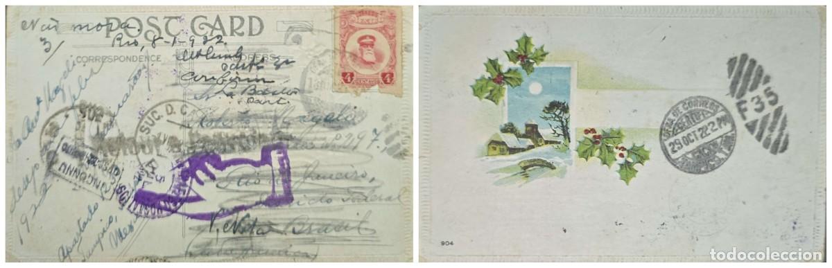 Sellos: O) 1922 MEXICO, JESUS CARRANZA 4c, CHRISTMAS, POSTAL CARD