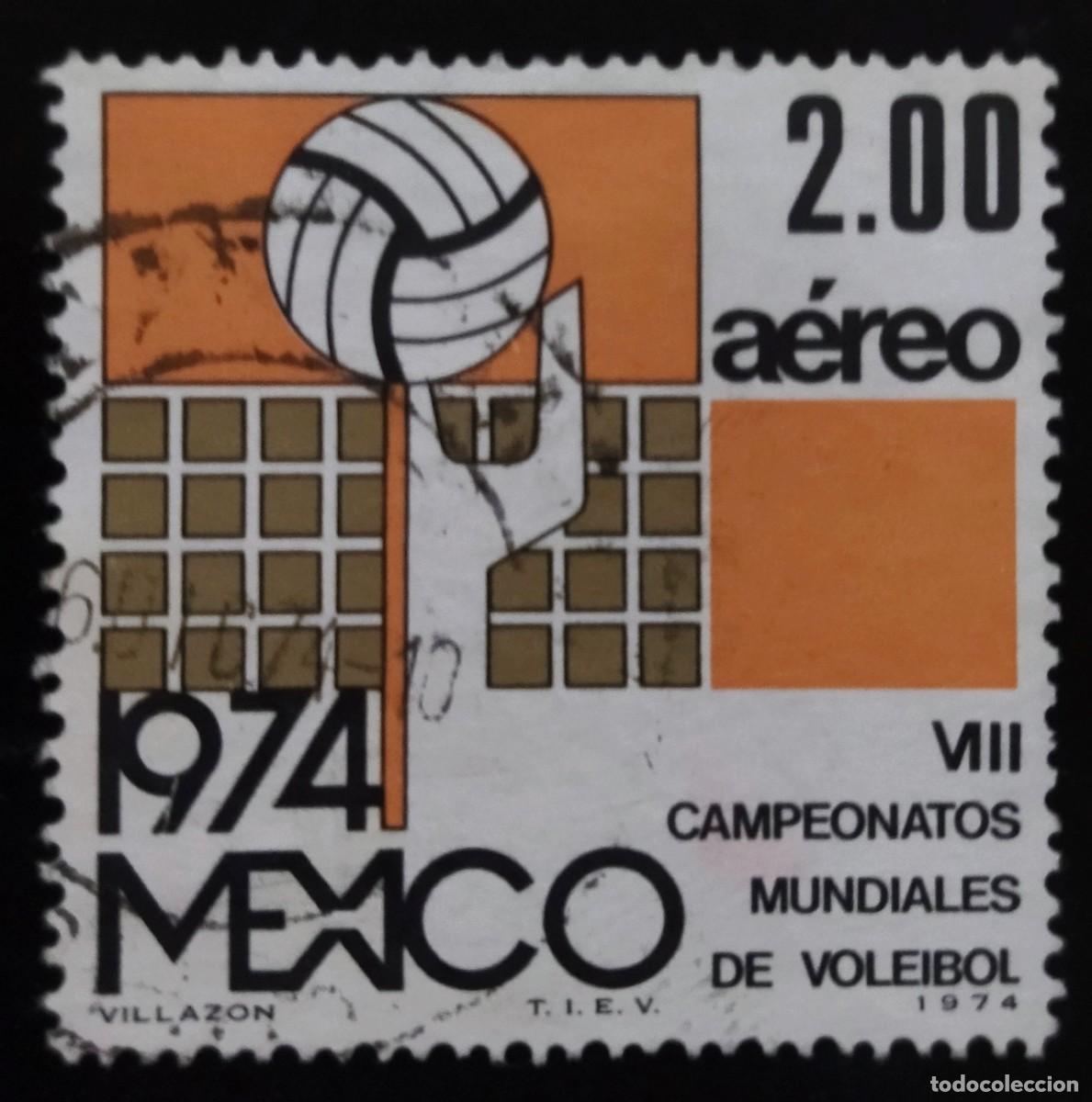 Sellos: M&Eacute;XICO 1974 8&ordm; Campeonato mundial de voleibol. A&eacute;reo. USADO.