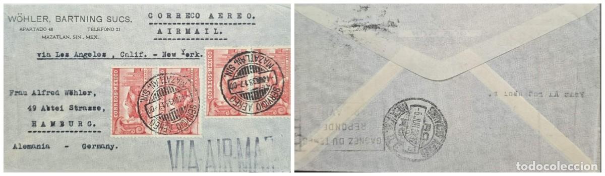 Sellos: O) 1933 MEXICO, MAZATLAN, SERVICIO AEREO CANCELLATION,, VIA LOS ANGELES, EAGLE MAN, WOHLER BART
