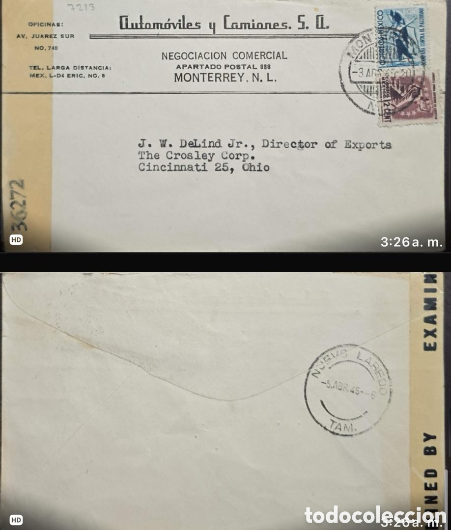 Sellos: CA) 1947. Mexico . Over-circulated to Cincinnati. City in Ohio from Monterrey. With campaign sta