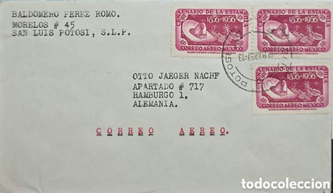 Sellos: CA) 1913. Mexico . Over-circulated to Hamburg, Germany from San Luis Potos&iacute;. With &rdquo;centennial st