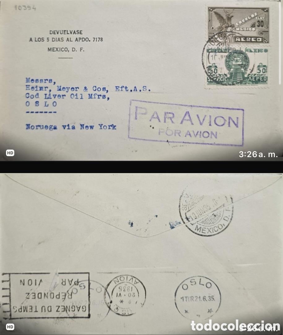 Sellos: CA) 1935. Mexico . About moving to Norway via New York from Mexico City. With stamps from Mexico