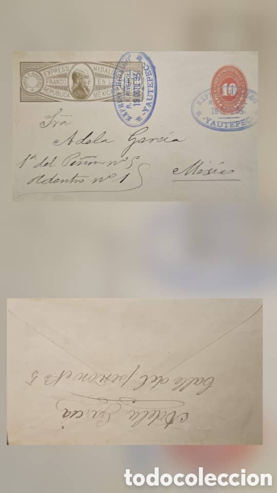 Sellos: CA)1893 Mexican postal stationery envelope sent from Yautepec. It features the printed private couri