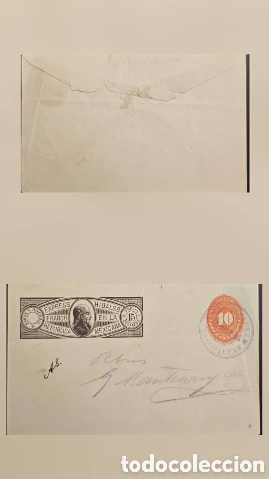 Sellos: CA)1893 Mexican postal stationery envelope featuring the &rdquo;Express Franco Rep&uacute;blica - Ram&oacute;n F. Rivero