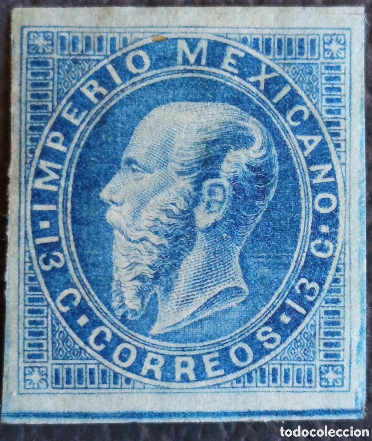 Sellos: M&eacute;xico 1866 Imperio Mexicano Maximiliano 13 Centavos Azul Imperforado MH Scott 17