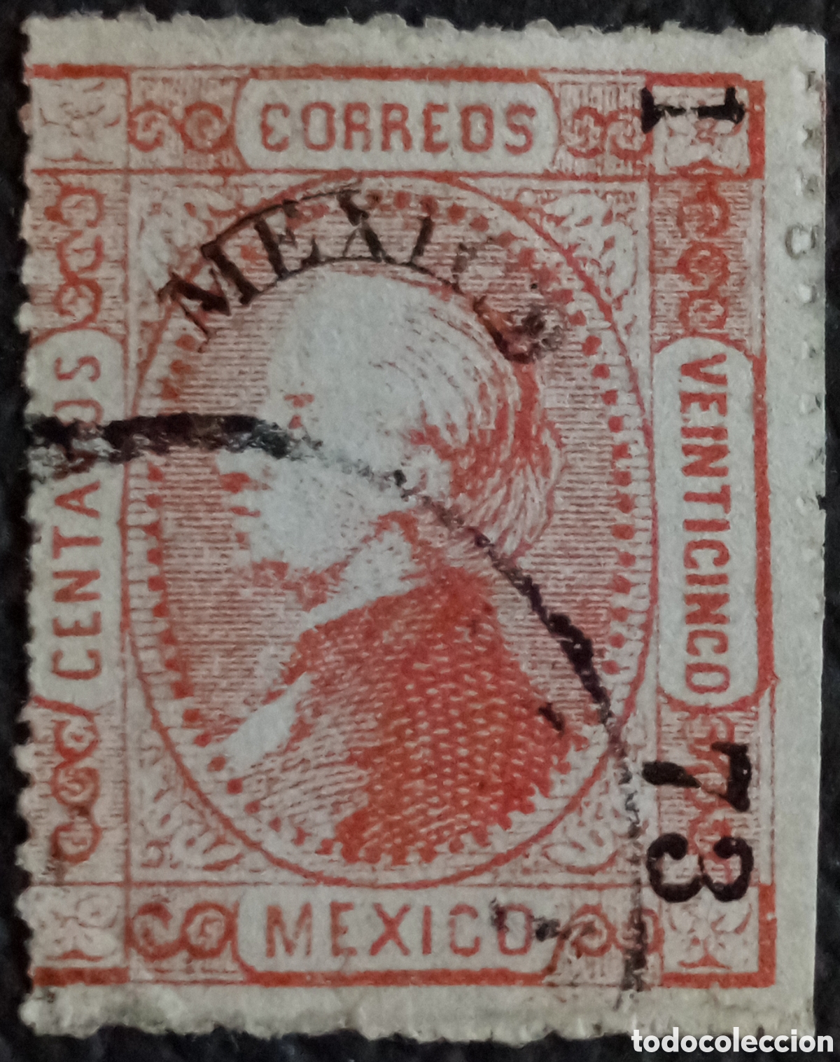 Sellos: M&eacute;xico 1872 25c Veinticinco Hidalgo Scott #84 Dentado Usado