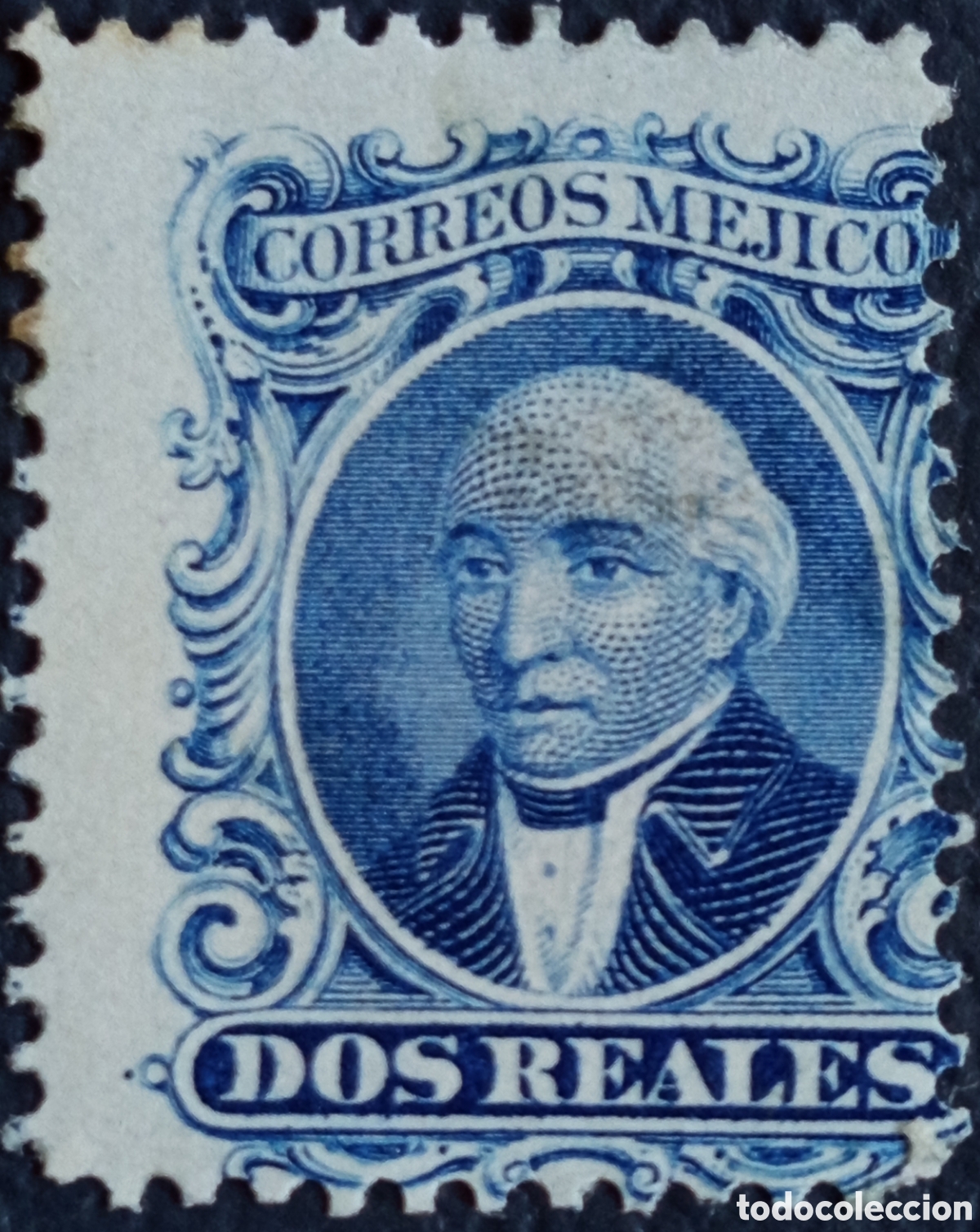 Sellos: M&eacute;xico 1868-72 Hidalgo Dos Reales azul cl&aacute;sico Scott 42 MH