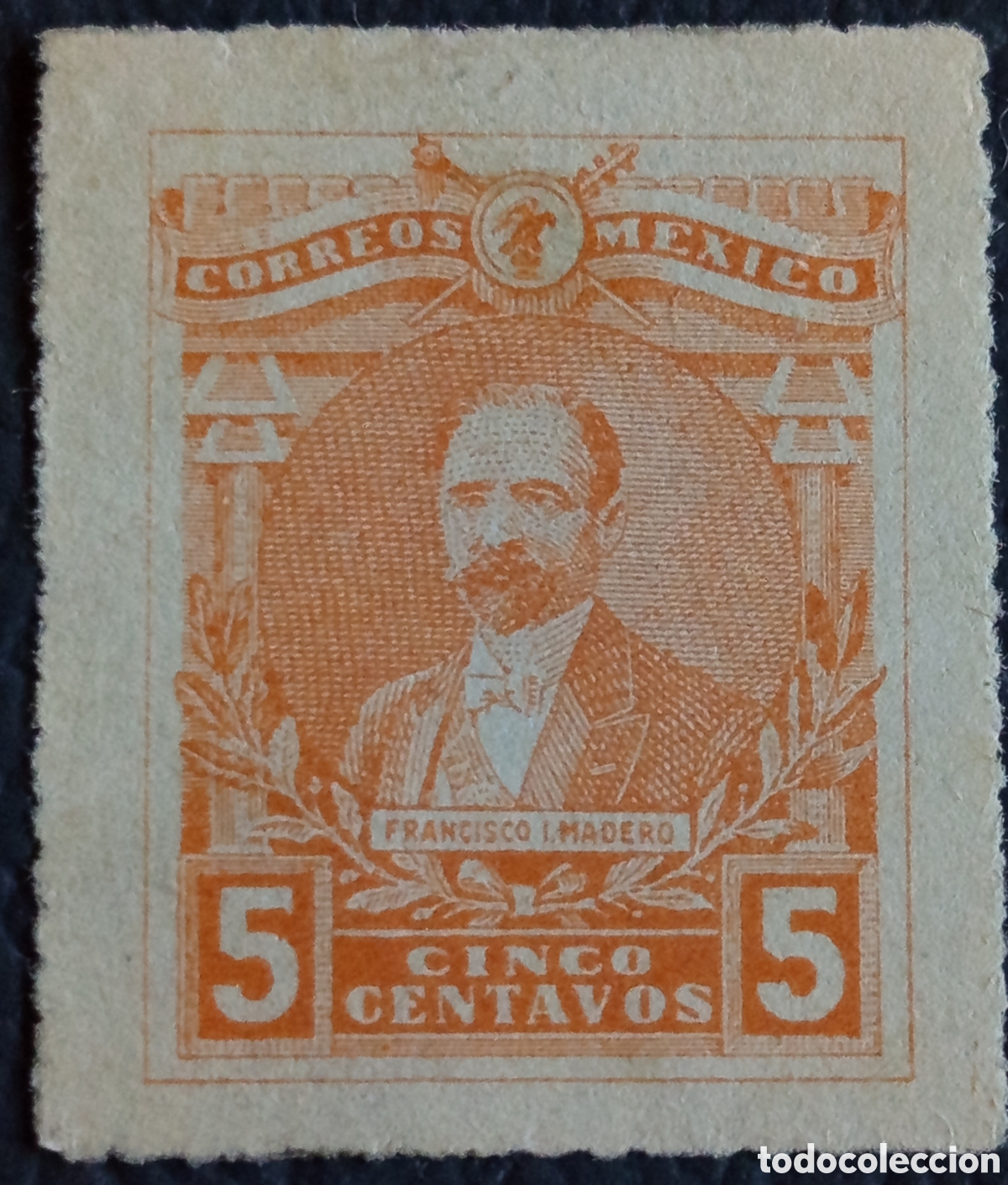 Sellos: M&eacute;xico 1913 Francisco I. Madero 5 centavos naranja sin dentar Scott 423 MH