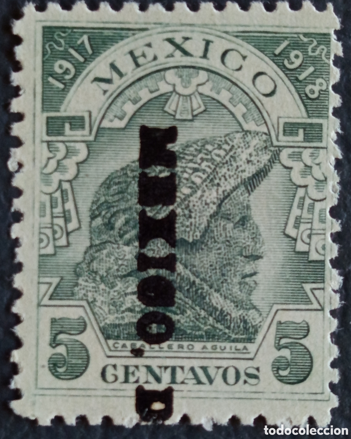 Sellos: M&eacute;xico 1917 Scott 619 Caballero &Aacute;guila 5c Verde Sobrecargo MH