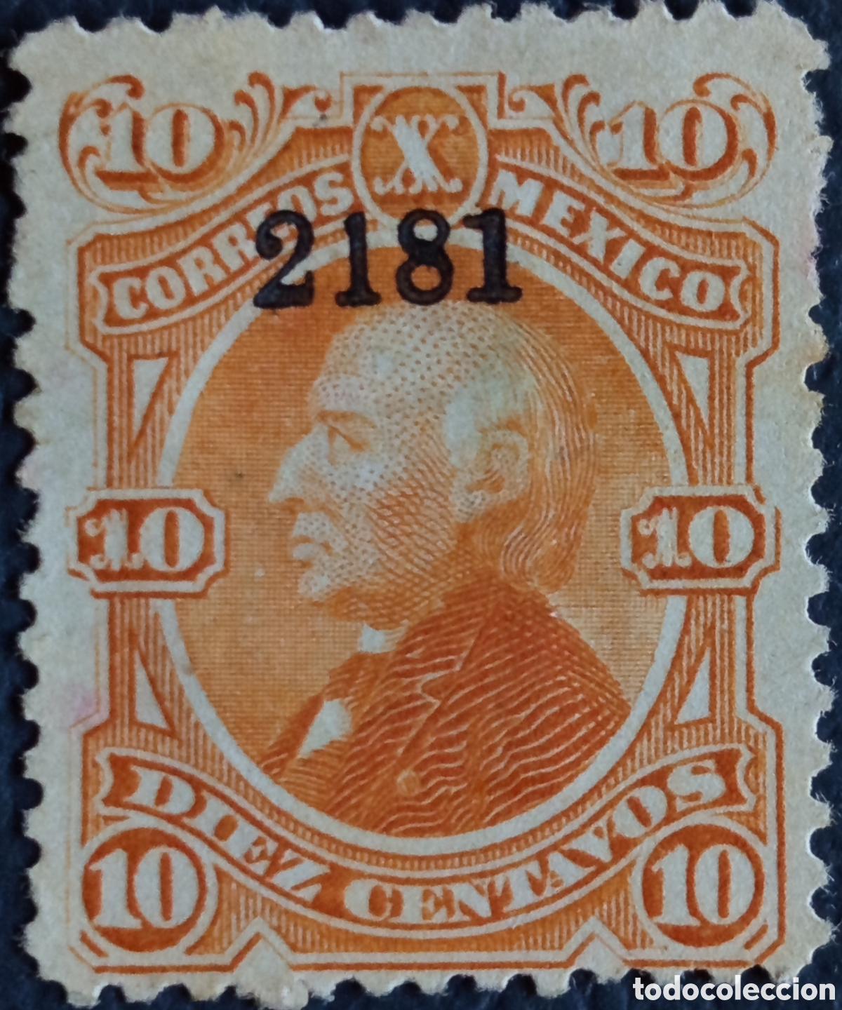 Sellos: M&eacute;xico 1874 Scott 108 Hidalgo 10c Naranja N&ordm; Consignaci&oacute;n 2181 MH