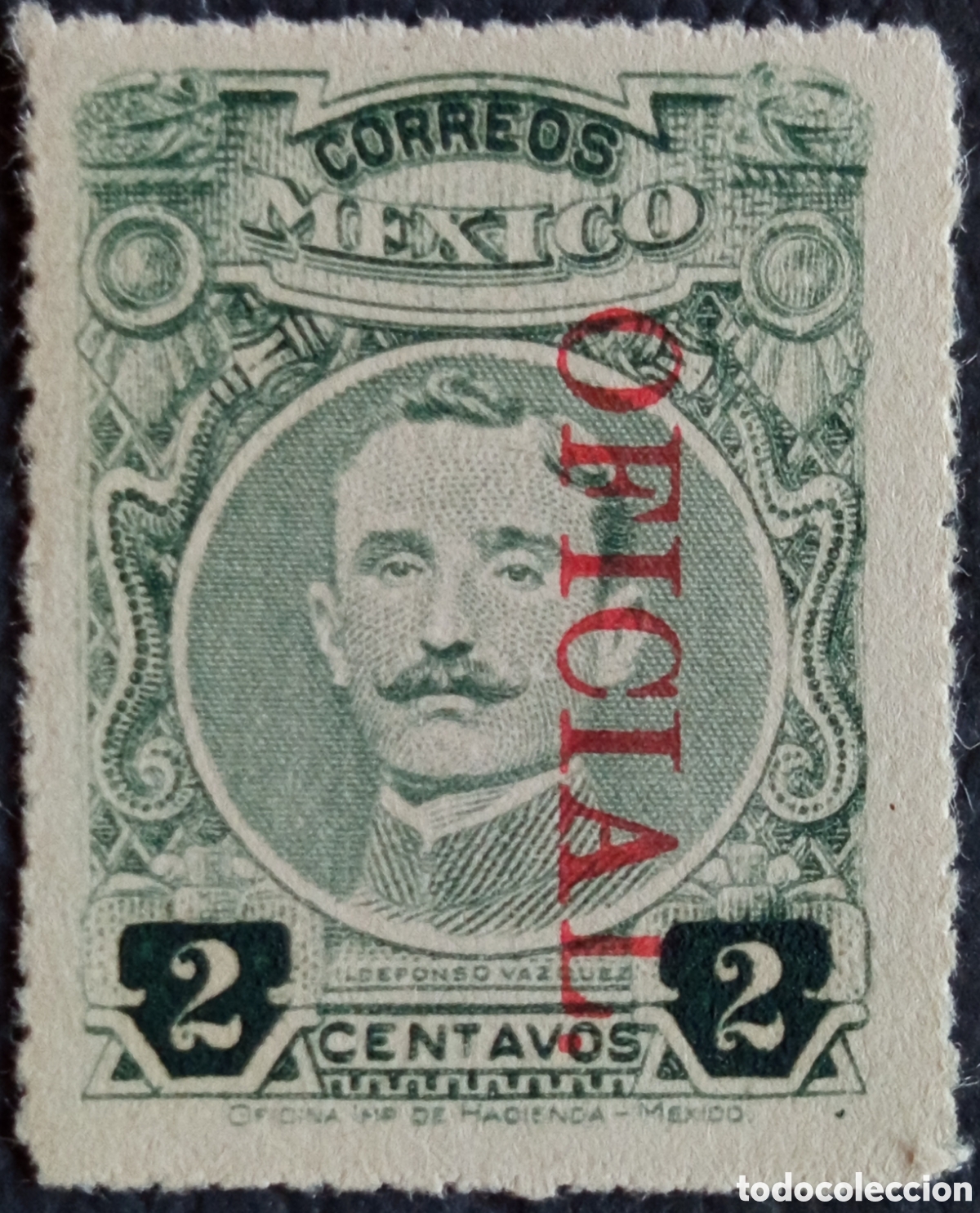Sellos: M&eacute;xico 1921 Scott O107 Oficial 2c Verde Ildefonso V&aacute;zquez MNH Raro