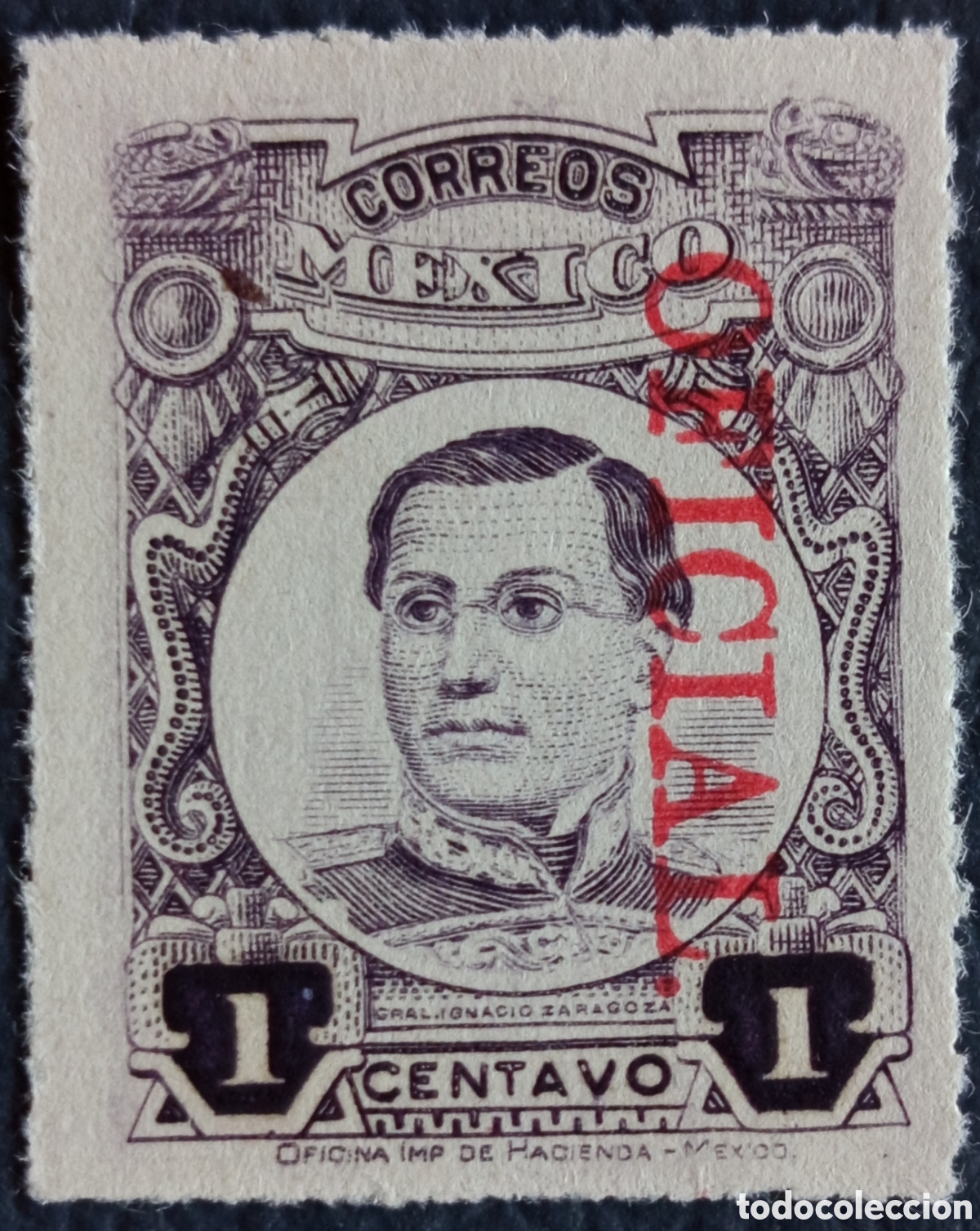 Sellos: M&eacute;xico 1921 Scott O106 Oficial 1c Violeta Gral. Zaragoza MNH