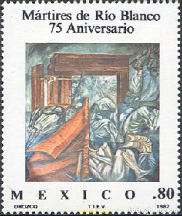 Sellos: 233620 MNH MEXICO 1982 75 ANIVERSARIO DE LOS MARTIRES DE RIO BLANCO