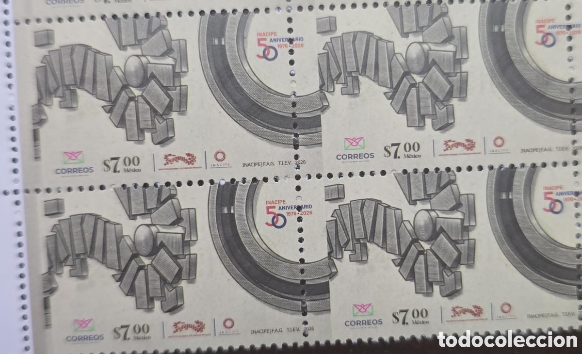 Sellos: CA)​Mexico2026postage stamp sheet commemorating the 50th anniversary of INACIPE (National Institute
