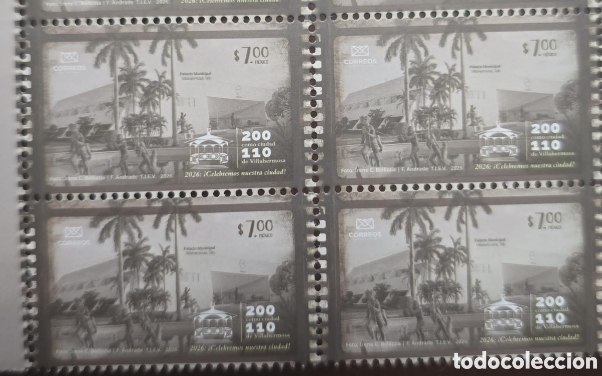 Sellos: CA)Mexico 2026postage stamp block celebrating the dual anniversary of Villahermosa, Tabasco (200 yea