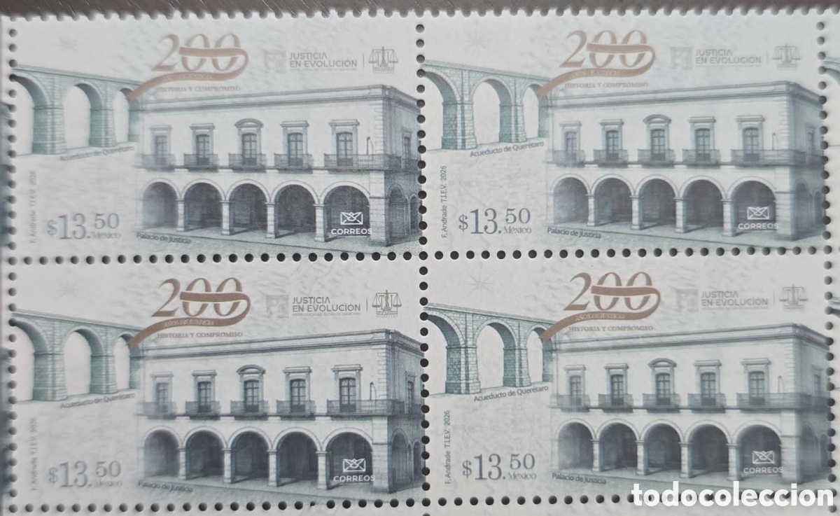 Sellos: CA)Mexico 2026.Postage stamp block commemorating the 200th anniversary of the Judiciary of the State