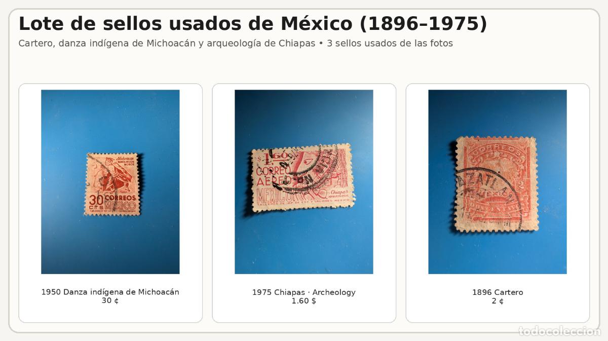 Sellos: Lote sellos usados M&eacute;xico 1896-1975 | 3 uds