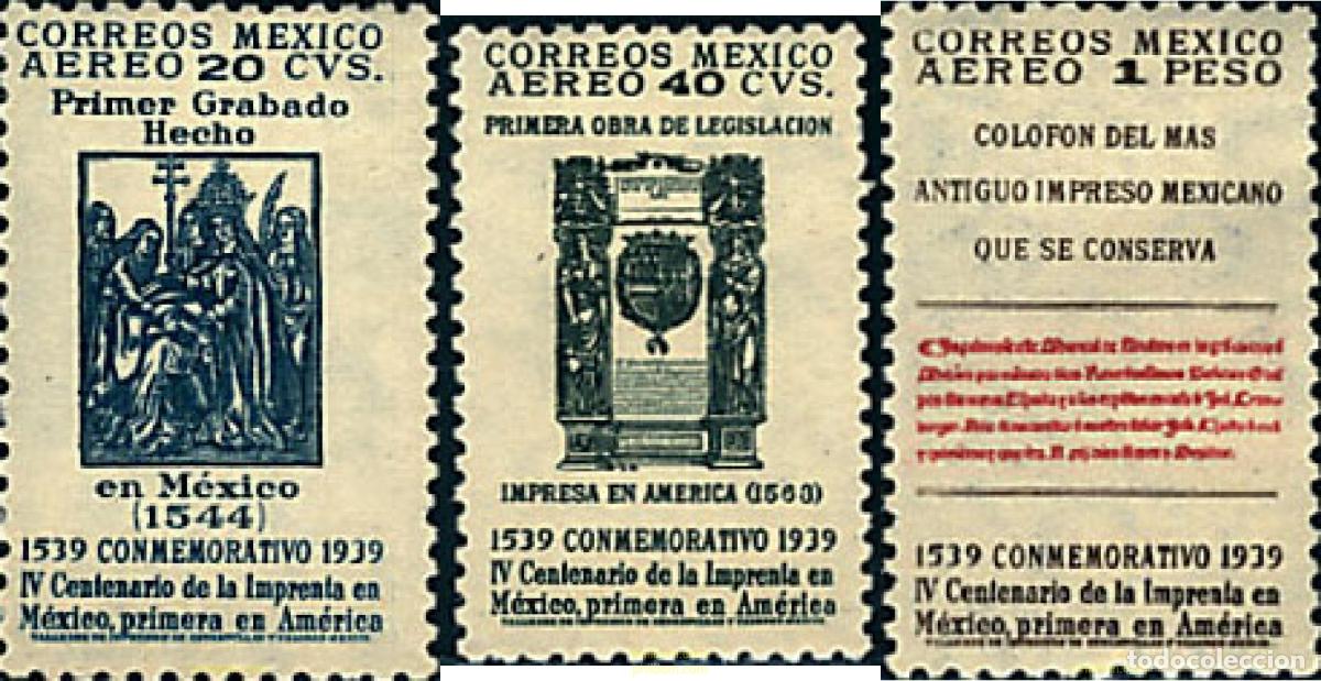 Sellos: 343875 MNH MEXICO 1939 4 CENTENARIO DE LA IMPRENTA EN AMERICA