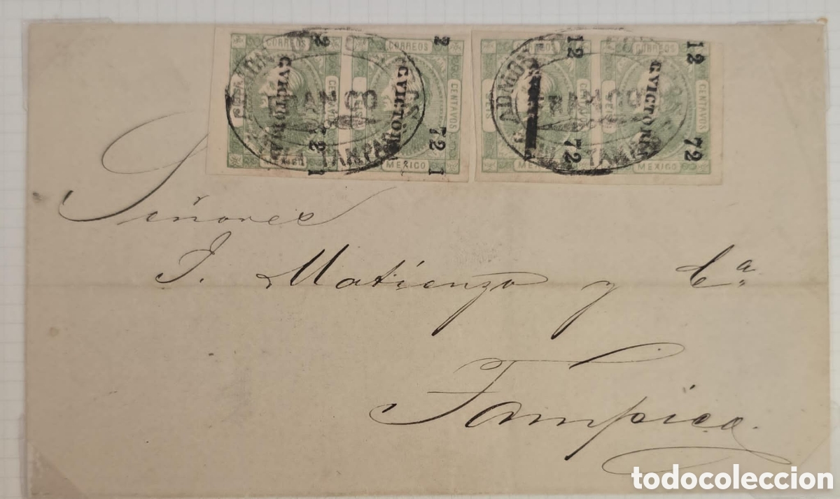 Sellos: Cy) 1872 &ndash; Mexico &ndash; Commercial cover Description in English: A folded letter mailed within Mexico, f