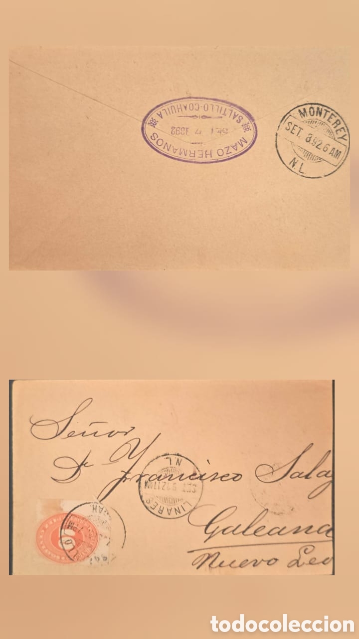 Sellos: CA)Mexico + 1932 + Commercial Cover + Red stamp envelope from Saltillo with &ldquo;Mazo Hermanos&rdquo; oval cac