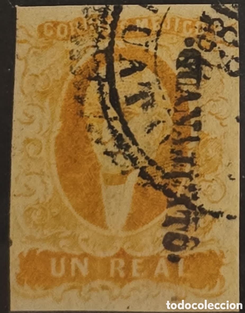Sellos: CA) 1856,Mexico,Guanajuato, 1 Royal Orange Cancellation of Circular. Scott: 3