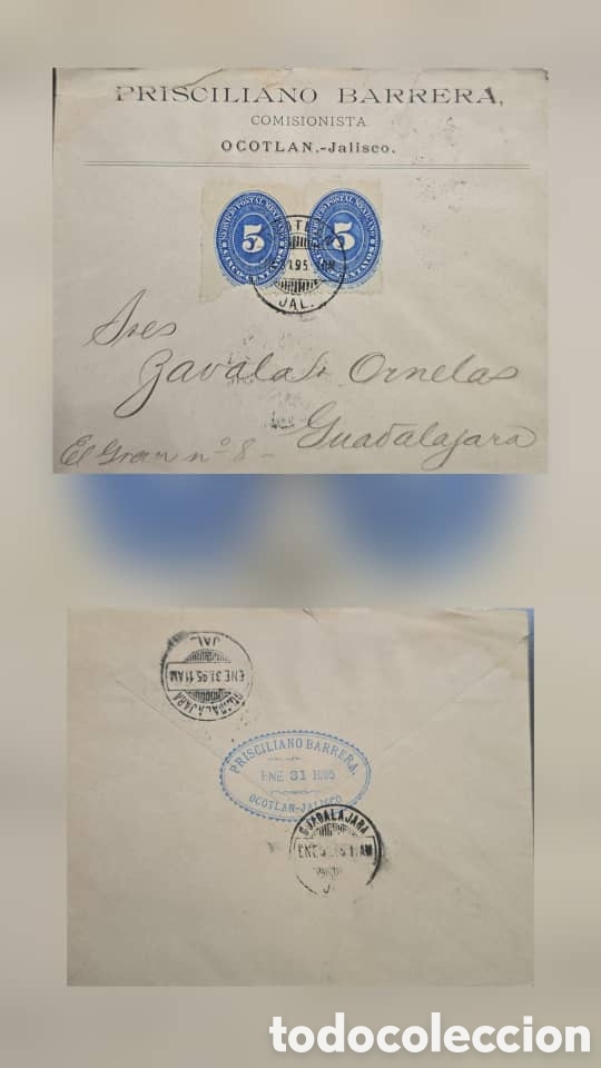 Sellos: CA)Mexico.1895. 19th-century commercial cover sent by commission merchant Prisciliano Barrera from O