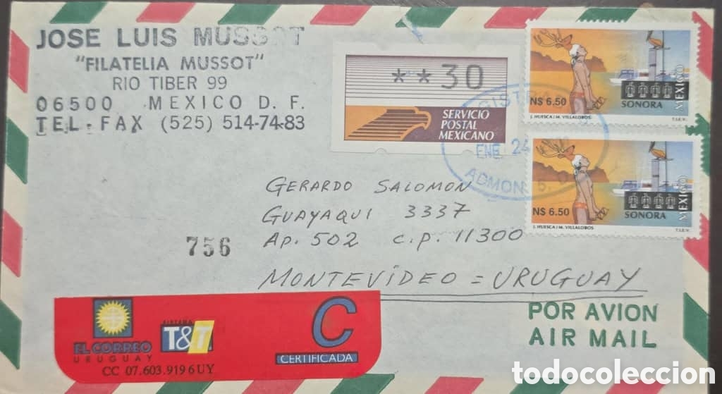 Sellos: CA)Directed from a great merchant to a great friend in Uruguay, dated 24 January 2000 With the first