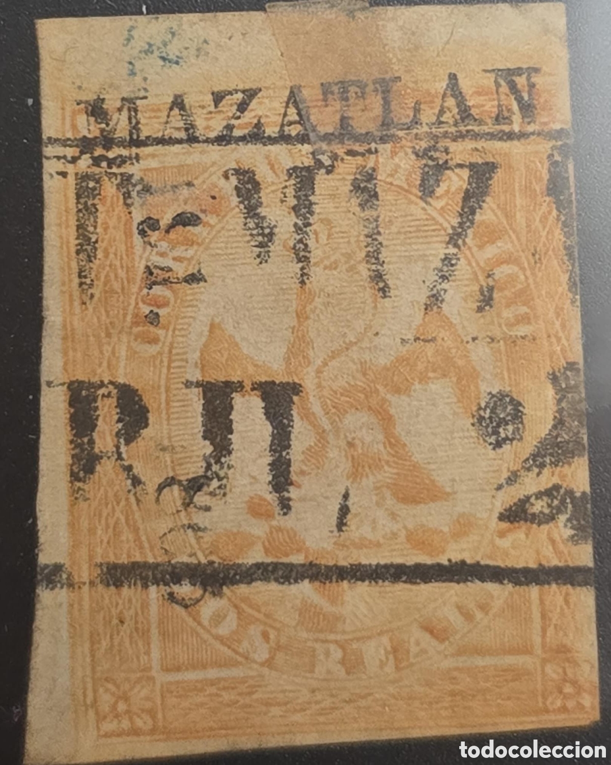 Sellos: CA)1866, Mexico, Mazatl&aacute;n 2 reais from the fourth period, with cash cancellation . Scott 23. Departu