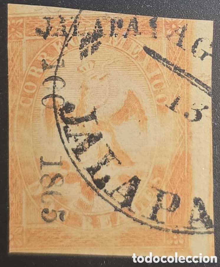 Sellos: CA)1866, Mexico, Jalapa, 2 reais from the fourth period, with circular cancellation . Scott 23. Depa