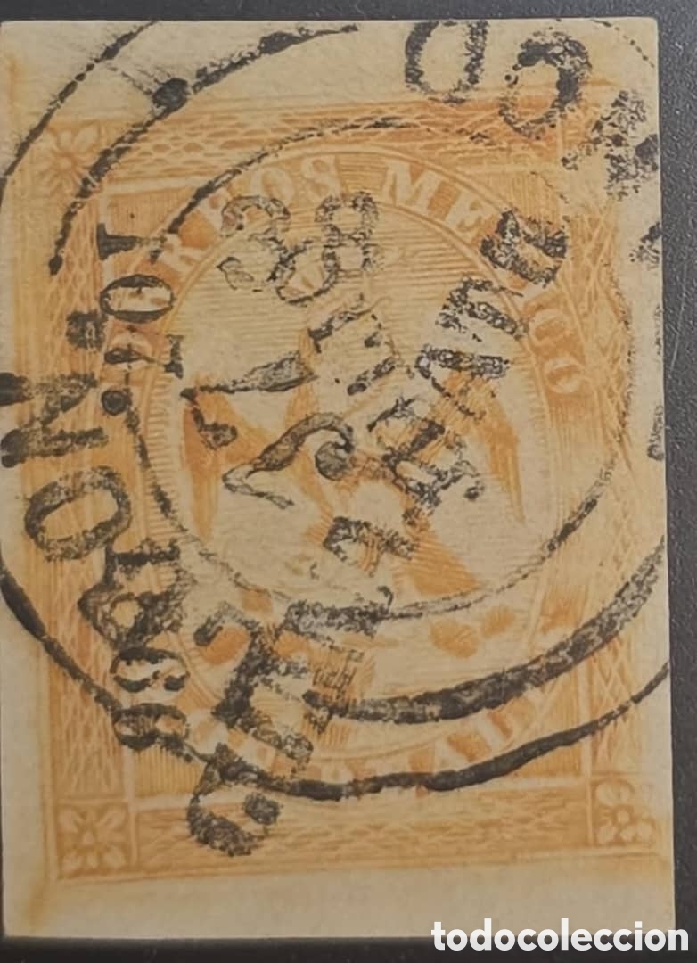 Sellos: CA)1866, Mexico, Guanajuato, 2 reais from the fifth period, with circular cancellation of double lin
