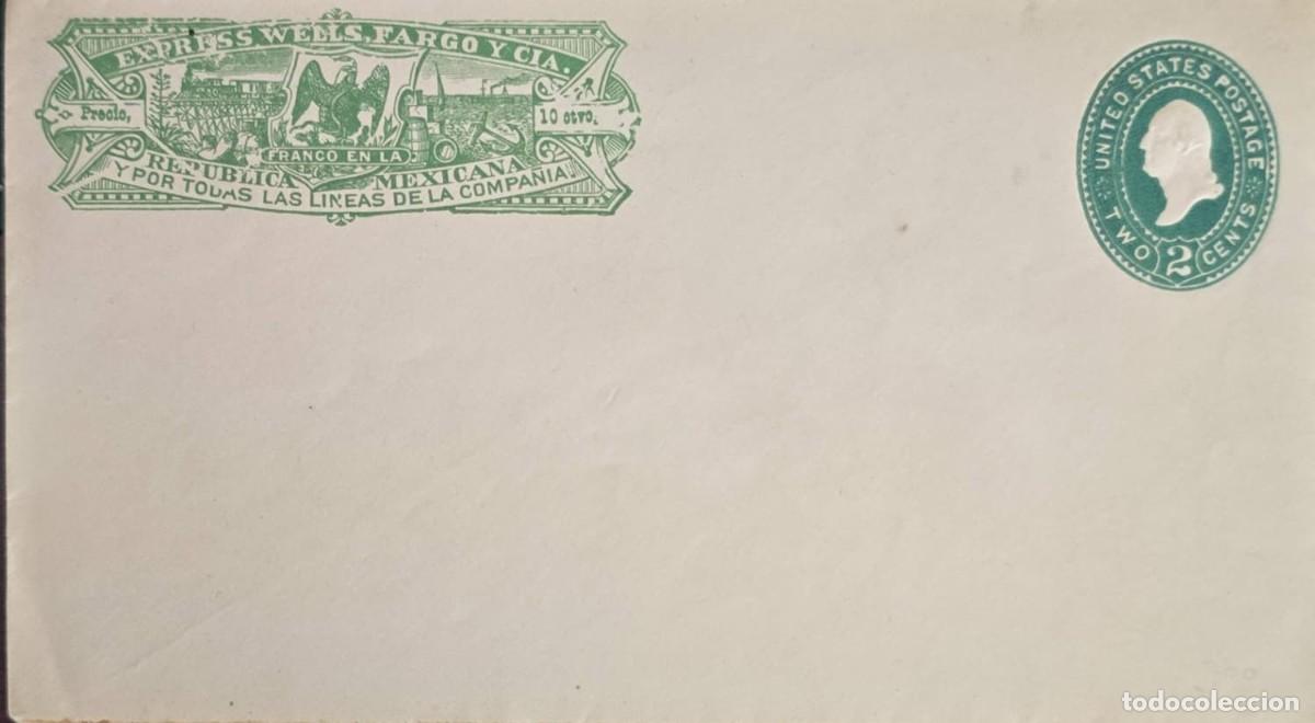 Sellos: O) MEXICO, EXPRESS WELLS FARGO AND CIA, POSTAL STATIONERY GEORGE WASHINGTON 2 cents green,UNUSED