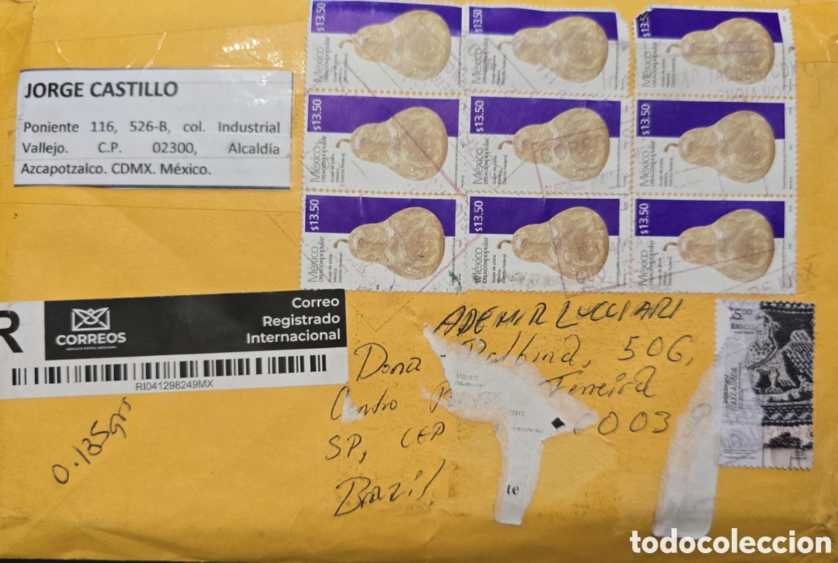 Sellos: CA)Mexico + 1990s (approx.) + Exporta Series + Registered international envelope from Mexico City wi