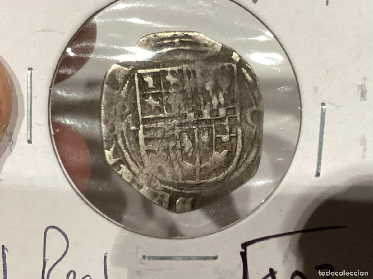 Sellos: M&eacute;xico bajo dominio espa&ntilde;ol (1572-1598): Moneda macuquina de plata de 1 real, Felipe II.