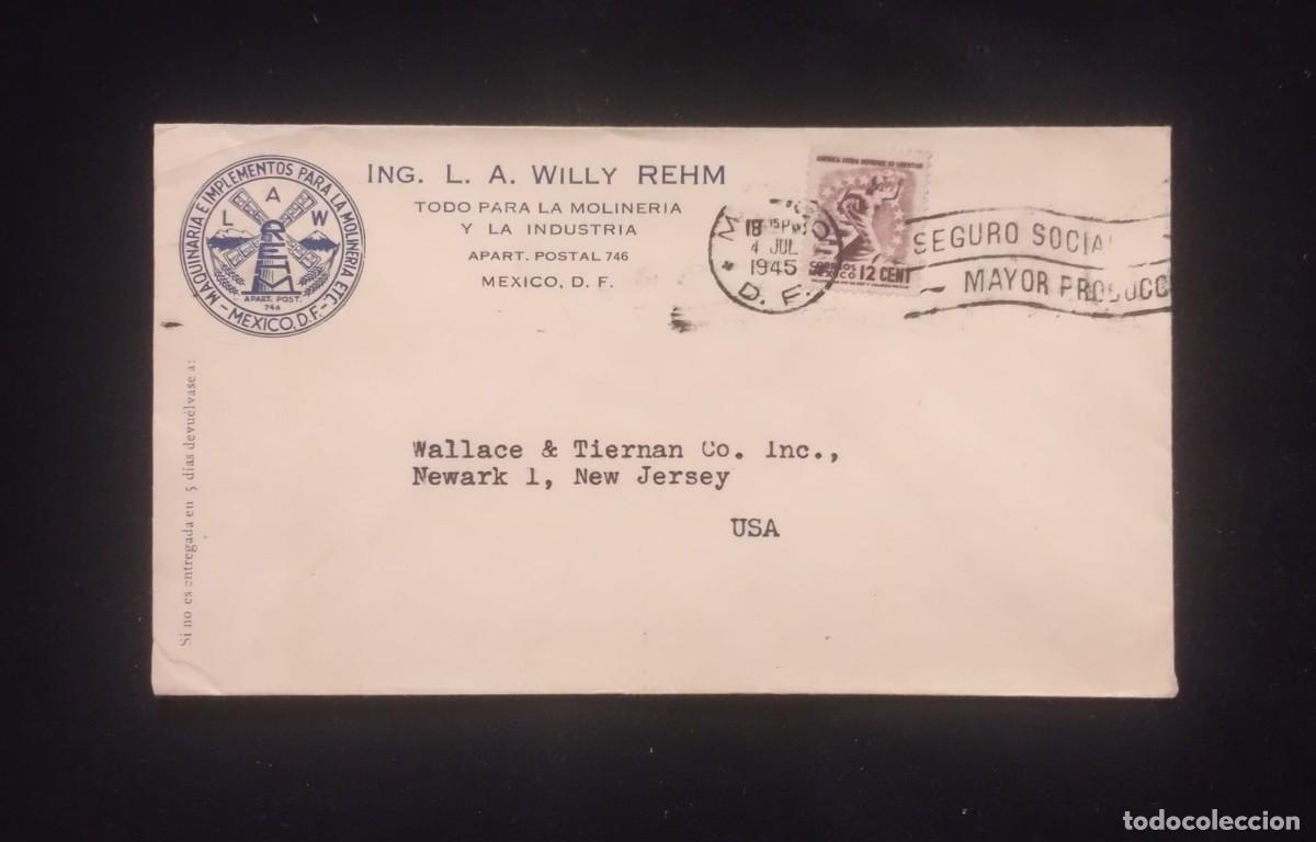 Sellos: TS) 1945 MEXICO, CANCELLATION SLOGAN, COVER SENT FROM CIUDAD DE MEXICO TO NEW JERSEY, USA,AIRMAIL,WI