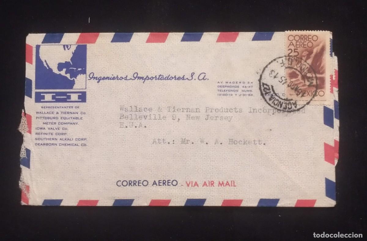Sellos: TS) 1945 MEXICO, COVER SENT FROM MEXICO CITY TO NEW JERSEY, AIRMAIL,WITH THE AMERICA UNITED FOR FREE
