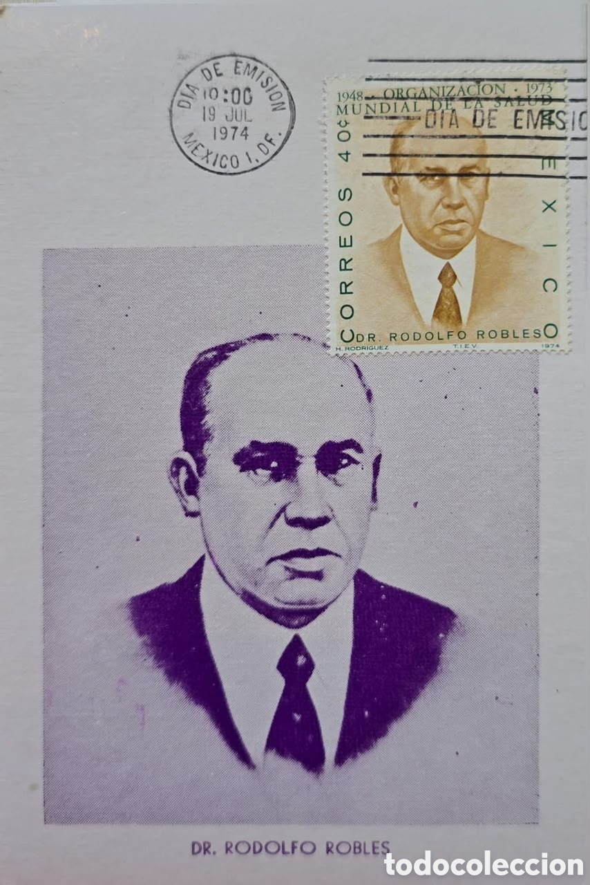 Sellos: CA) 1974. Mexico . World organization of departure. Rodolfo Robles. Maximum card.