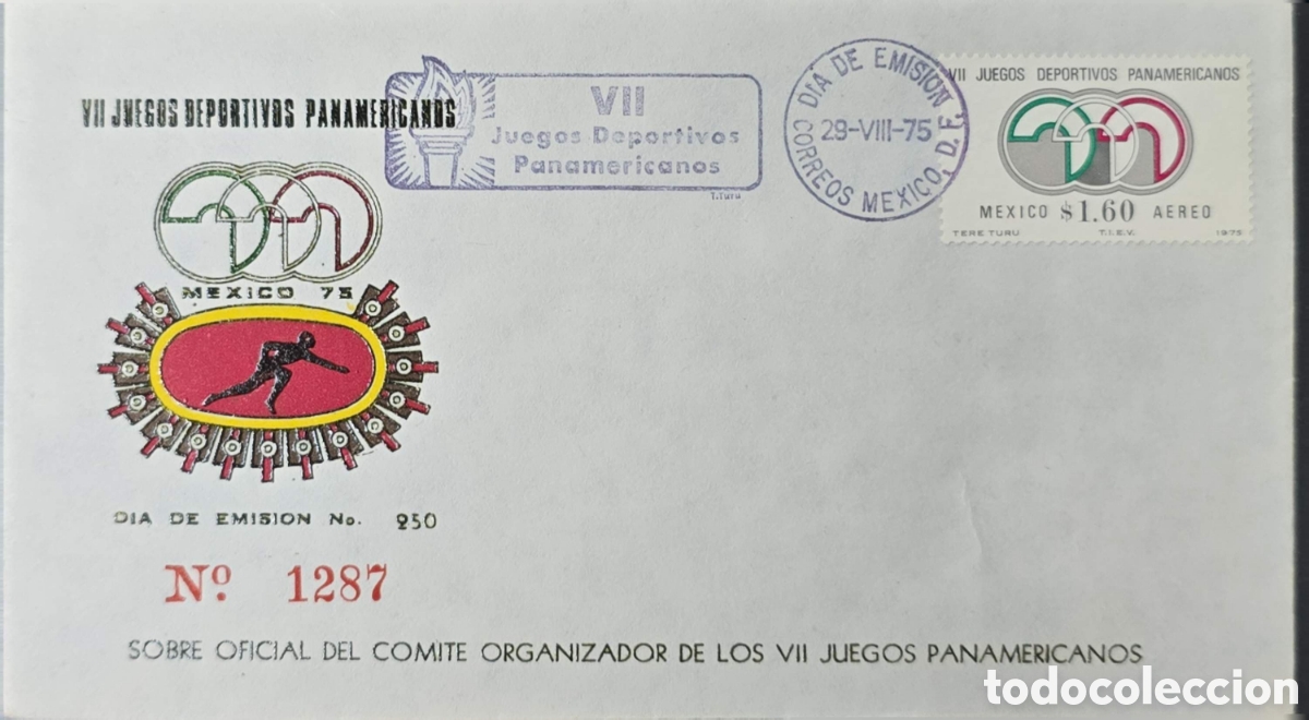 Sellos: CA)Mexico.1975 (issue date: August 29, 1975 &ndash; &rdquo;29-VIII-75&rdquo;)VII Pan American Games (VII Juegos Deport