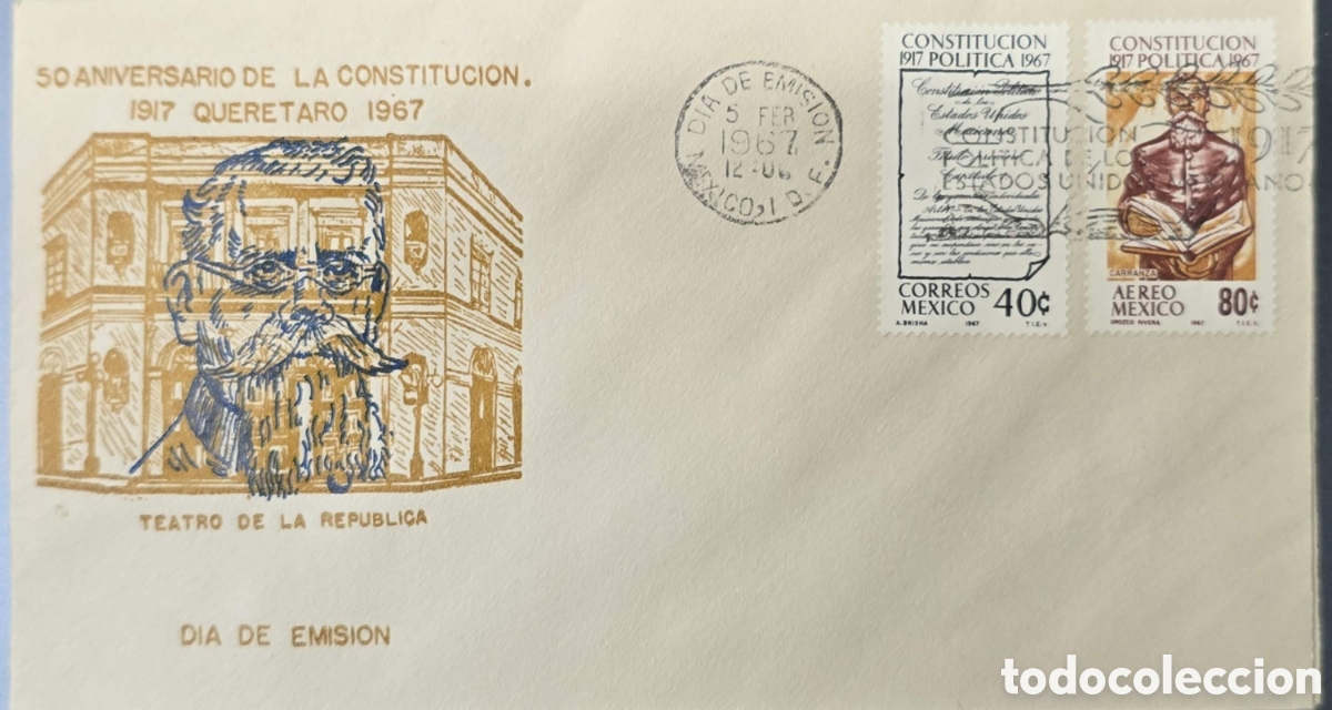 Sellos: CA)Mexico.1967.50th Anniversary of the Political Constitution (1917 Quer&eacute;taro &ndash; 1967)