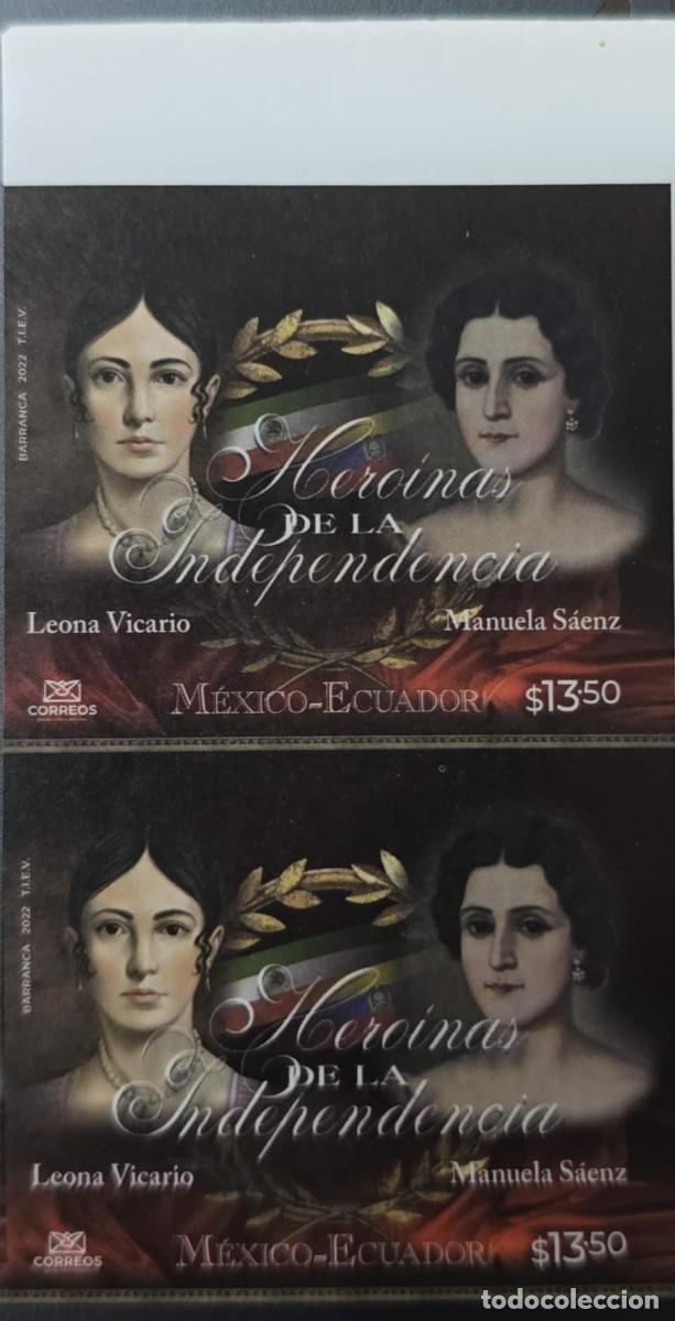 Sellos: O) 2022 MEXICO, IMPERFORATED, JOINT ISSUE, BILATERAL RELATIONS WITH ECUADOR, LEONA VICARIO AND MANUE